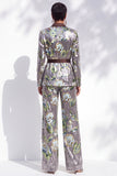 Sparkly Silver Floral Sequin 2-Piece Notched Lapel Prom Suits with Sash