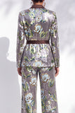 Sparkly Silver Floral Sequin 2-Piece Notched Lapel Prom Suits with Sash