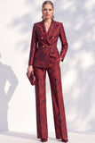 Dark Red Jacquard Floral Peak Lapel Double Breasted 2-Piece Work Suits