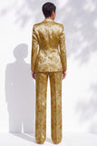 Golden Floral Peak Lapel 2-Piece Double Breasted Work Suits with Embroidery