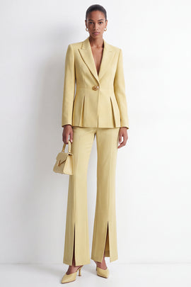 Yellow Peak Lapel 2-Piece One Button Work Suits with Slit
