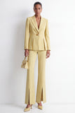 Yellow Peak Lapel 2-Piece One Button Work Suits with Slit