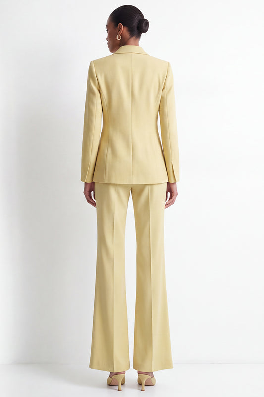 Yellow Peak Lapel 2-Piece One Button Work Suits with Slit