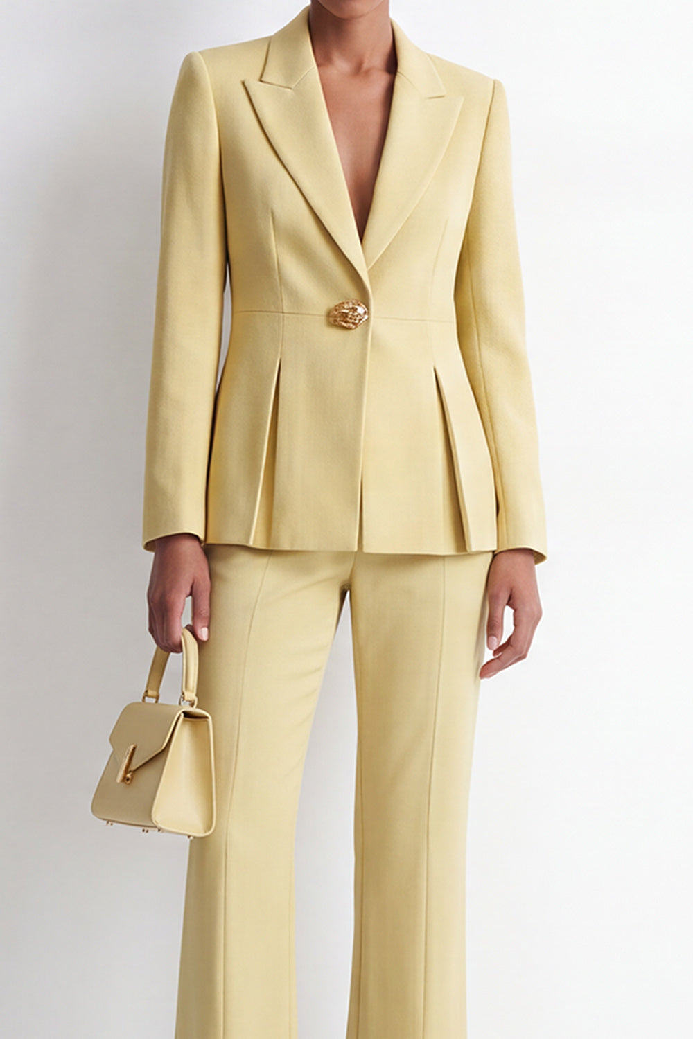 Yellow Peak Lapel 2-Piece One Button Work Suits with Slit