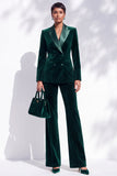 Dark Green Velvet 2-Piece Double Breasted Peak Lapel Work Suits