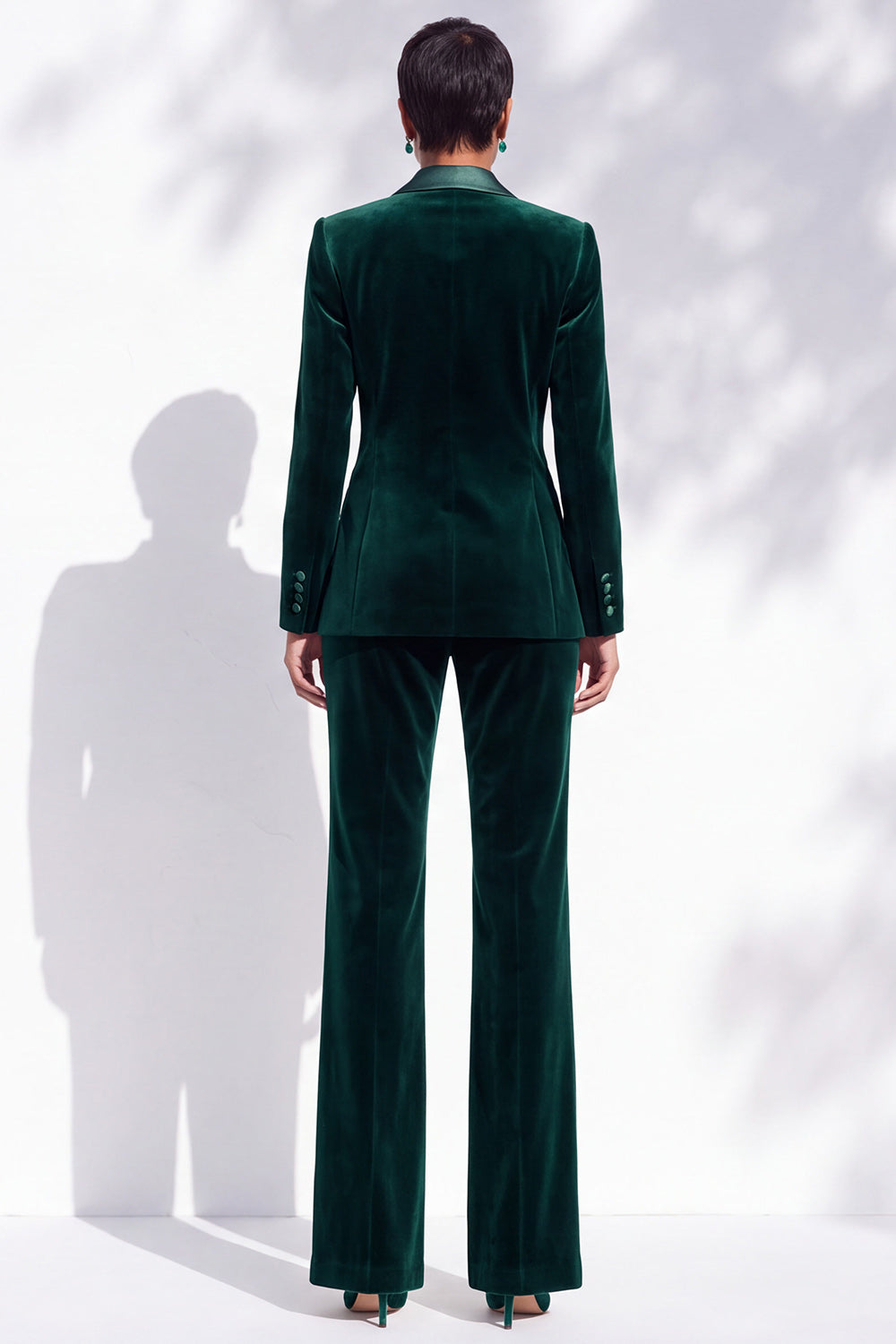 Dark Green Velvet 2-Piece Double Breasted Peak Lapel Work Suits