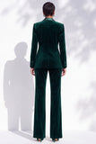 Dark Green Velvet 2-Piece Double Breasted Peak Lapel Work Suits