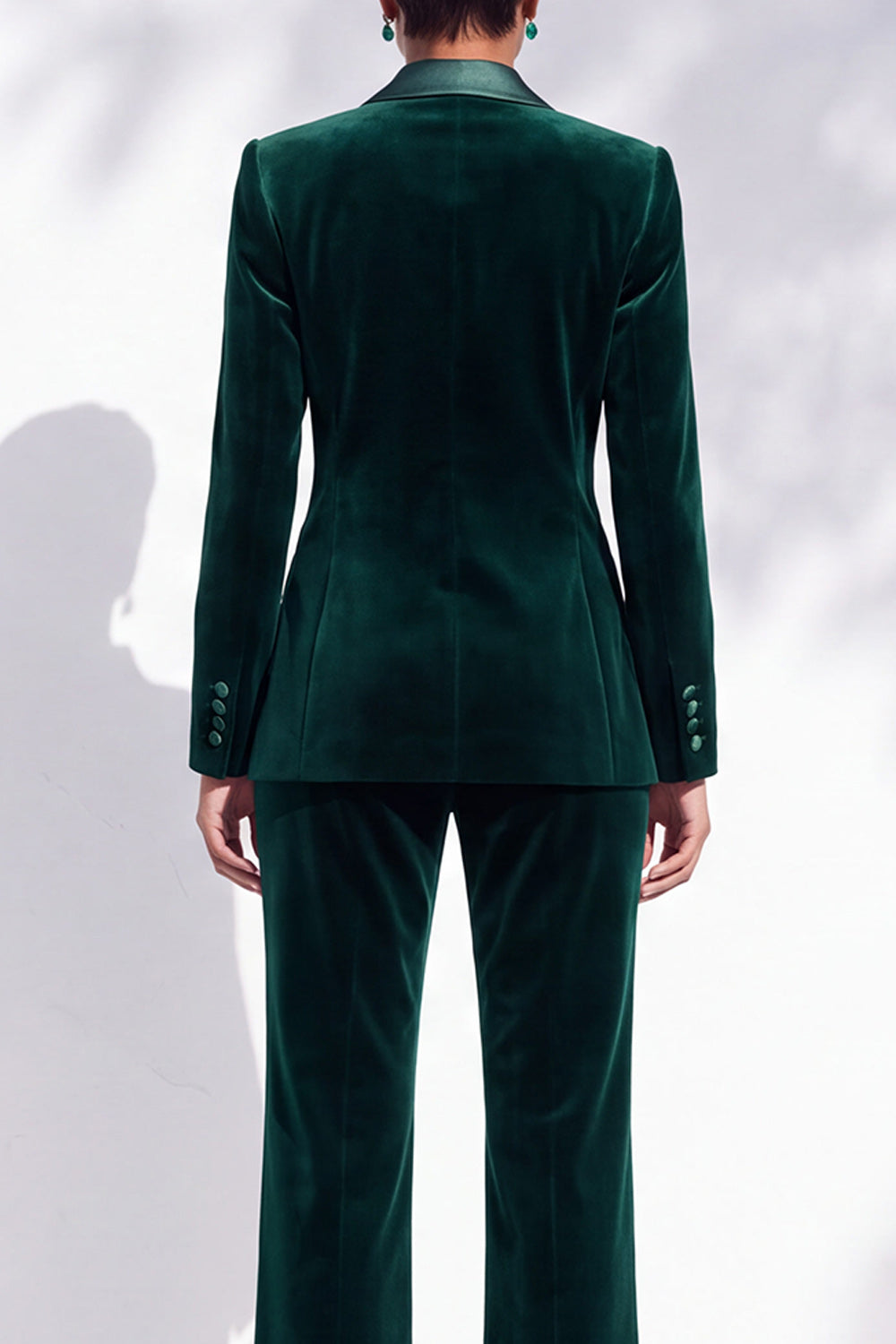 Dark Green Velvet 2-Piece Double Breasted Peak Lapel Work Suits