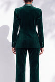 Dark Green Velvet 2-Piece Double Breasted Peak Lapel Work Suits