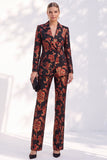Black Peak Lapel Floral 2-Piece Slim Fit Jacquard Work Suits