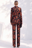 Black Peak Lapel Floral 2-Piece Slim Fit Jacquard Work Suits