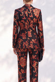 Black Peak Lapel Floral 2-Piece Slim Fit Jacquard Work Suits