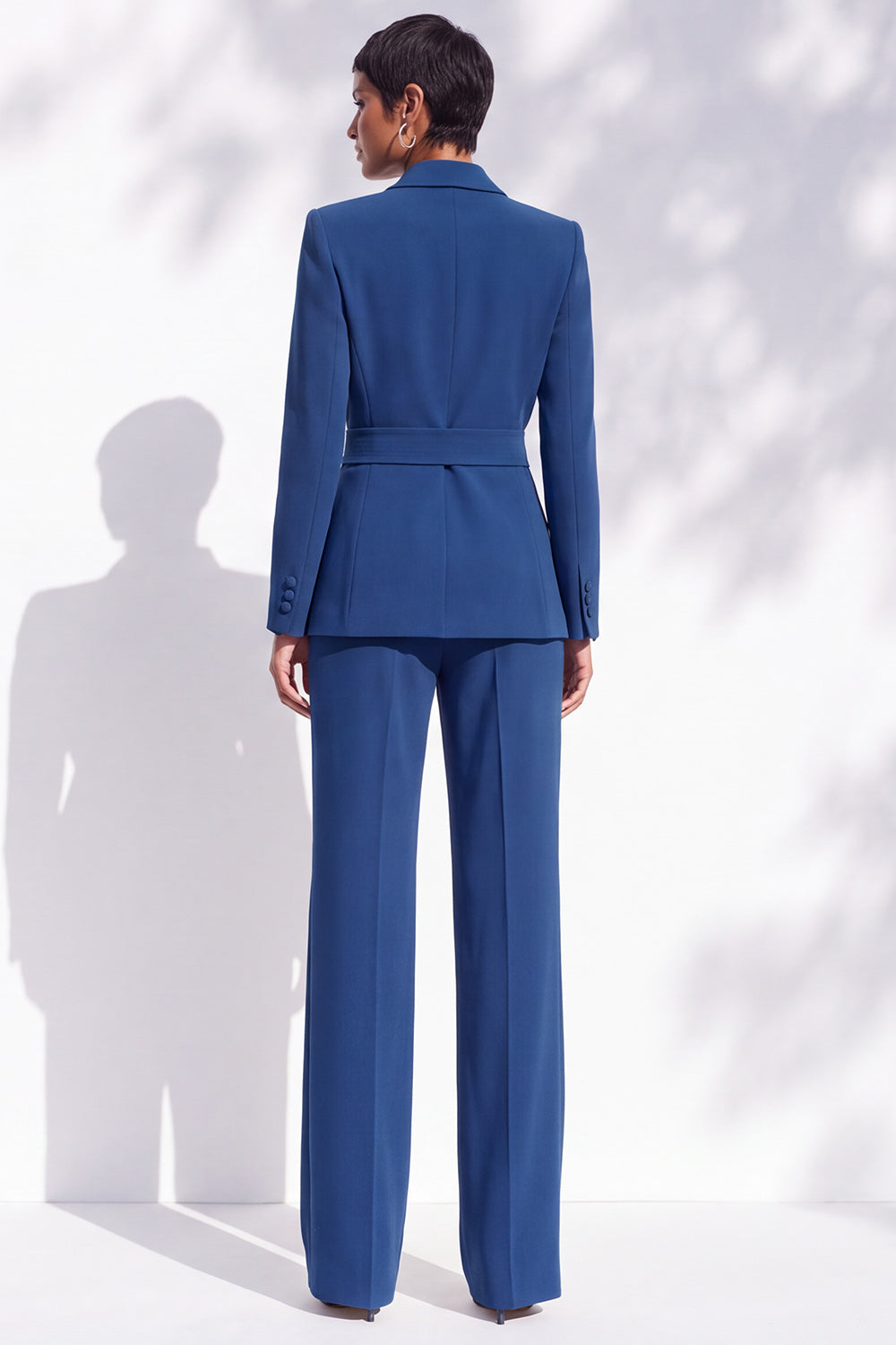 Berlin Blue Peak Lapel Long Sleeves 2-Piece Work Suits with Sash