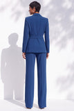 Berlin Blue Peak Lapel Long Sleeves 2-Piece Work Suits with Sash
