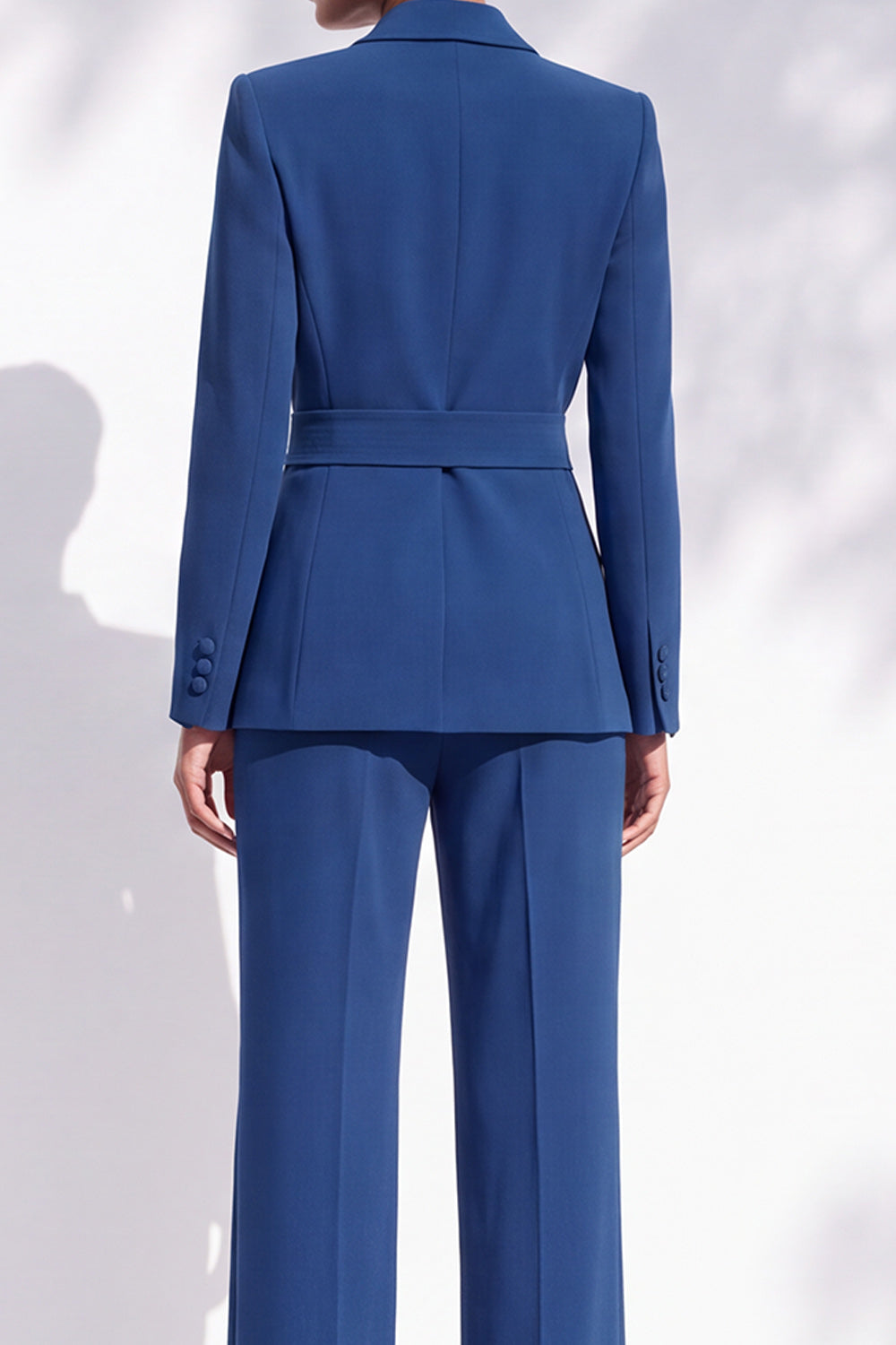 Berlin Blue Peak Lapel Long Sleeves 2-Piece Work Suits with Sash