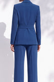 Berlin Blue Peak Lapel Long Sleeves 2-Piece Work Suits with Sash