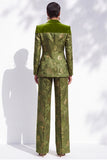 Olive Peak Lapel Floral One Button 2-Piece Jacquard Prom Suits with Pocket