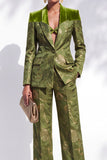 Olive Peak Lapel Floral One Button 2-Piece Jacquard Prom Suits with Pocket
