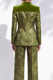 Olive Peak Lapel Floral One Button 2-Piece Jacquard Prom Suits with Pocket
