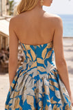 Blue A Line Sweetheart Jacquard Short Floral Homecoming Dress