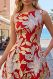 Red Floral Bubble A Line Jacquard Short Homecoming Dress with Pocket