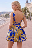 Red Floral Bubble A Line Jacquard Short Homecoming Dress with Pocket