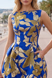 Red Floral Bubble A Line Jacquard Short Homecoming Dress with Pocket