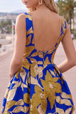Red Floral Bubble A Line Jacquard Short Homecoming Dress with Pocket