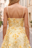Yellow Floral A Line Lace Short Homecoming Dress with Pearls