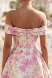 Pink Floral A Line Off The Shoulder Short Homecoming Dress