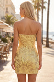Sparkly Green Floral Tight Sequin Ruched Short Homecoming Dress