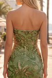 Sparkly Green Floral Tight Sequin Ruched Short Homecoming Dress