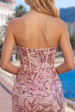 Sparkly Pink Floral Tight Sequin Short Corset Homecoming Dress