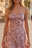 Sparkly Blush Floral A Line Sequin Short Homecoming Dress