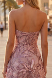 Sparkly Blush Floral A Line Sequin Short Homecoming Dress