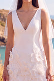 White Floral A Line V-Neck Short Wedding Dress