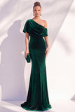 Burgundy Mermaid Velvet One Shoulder Long Formal Dress with Sleeves