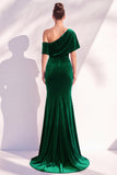Burgundy Mermaid Velvet One Shoulder Long Formal Dress with Sleeves