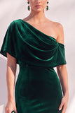 Burgundy Mermaid Velvet One Shoulder Long Formal Dress with Sleeves