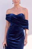 Burgundy Mermaid Ruched Velvet Off The Shoulder Long Formal Dress