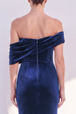 Burgundy Mermaid Ruched Velvet Off The Shoulder Long Formal Dress