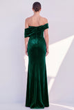 Burgundy Mermaid Ruched Velvet Off The Shoulder Long Formal Dress