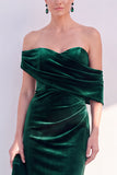 Burgundy Mermaid Ruched Velvet Off The Shoulder Long Formal Dress