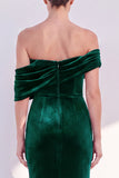 Burgundy Mermaid Ruched Velvet Off The Shoulder Long Formal Dress