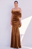 Burgundy Mermaid Ruched Velvet Off The Shoulder Long Formal Dress