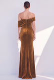 Burgundy Mermaid Ruched Velvet Off The Shoulder Long Formal Dress