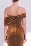 Burgundy Mermaid Ruched Velvet Off The Shoulder Long Formal Dress