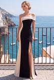 Black and White Patchwork Mermaid One Shoulder Long Formal Dress with Slit
