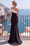 Black and White Patchwork Mermaid One Shoulder Long Formal Dress with Slit