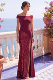 Sparkly Black Sheath Off the Shoulder Sequins Long Formal Dress with Slit